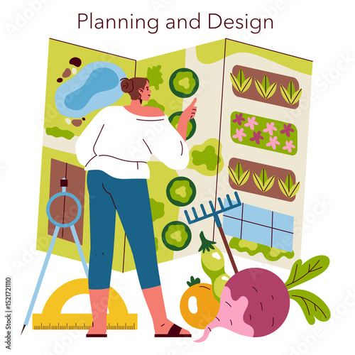 Self Sufficient Garden. Flat Vector Illustration