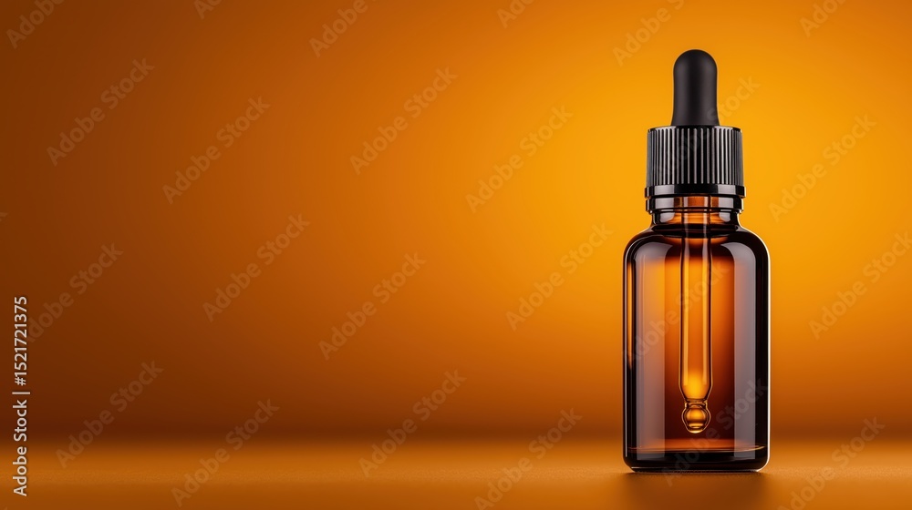 Naklejka premium Captivating pop-art style amber glass bottle with dropper lid on a vibrant solid background ideal for text placement
