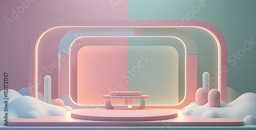 3d render pastel winter background with an empty stage for product