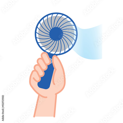 使用中のハンディファンのイラスト/Illustration of a handy fan in use