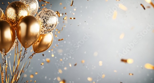 Golden Balloons and Confetti Create a Festive Atmosphere During a Celebration...