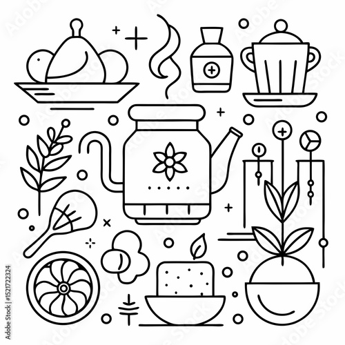 National Chai Day Vector – Masala Tea Cup, Spices, Kettle, Traditional Drink Illustration on White Background