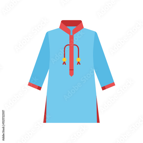 Traditional Blue Kurta Shirt with Red Trim Icon, Indian Ethnic Wear