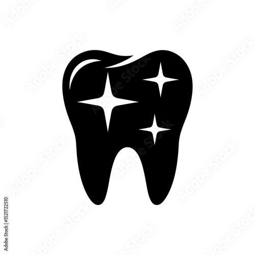 Sparkling Clean Tooth Silhouette Icon, Dental Health Symbol