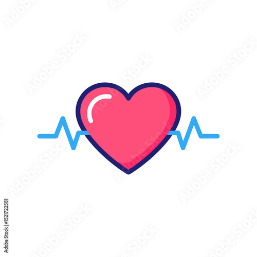 Heart with ECG Line Icon - Cardiology, Healthcare, and Vital Sign Symbol