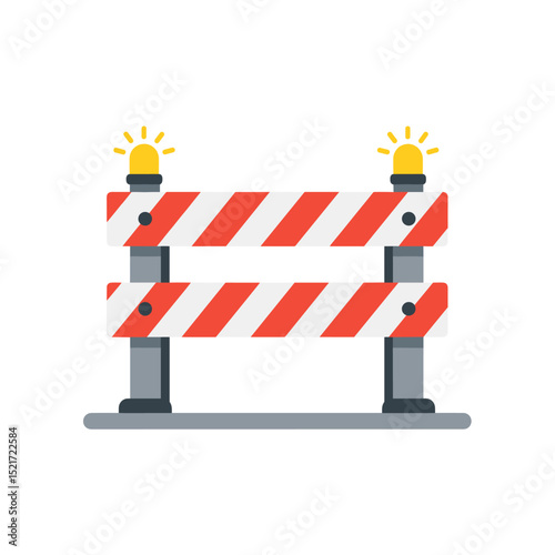 Road Construction Barrier Icon with Flashing Lights - Safety Warning and Obstacle