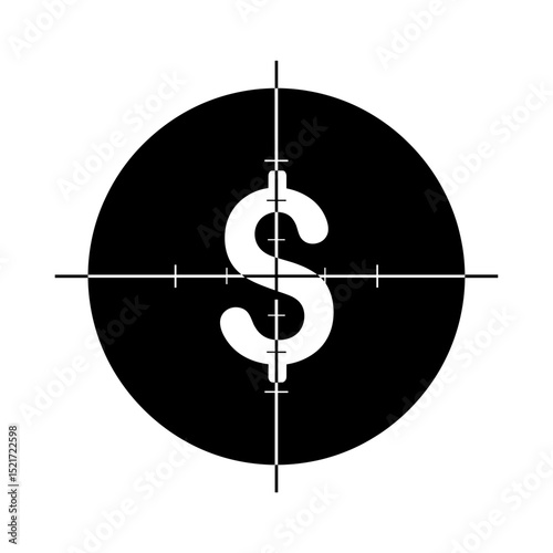 Dollar Sign in Target Crosshairs Icon, Financial Goal or Sniper Symbol