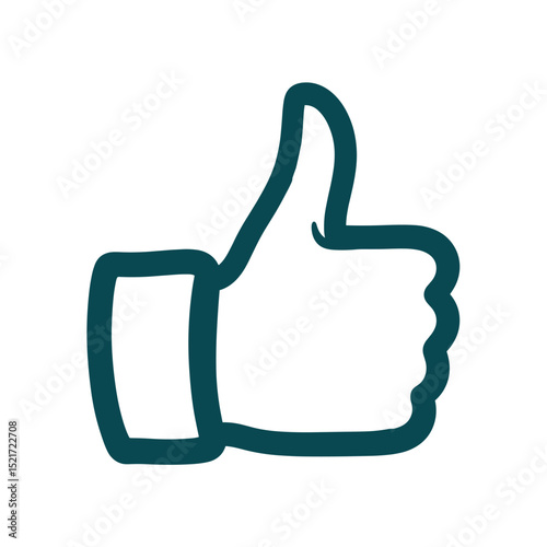Teal Thumbs Up Outline Icon, Positive Approval or Like Symbol