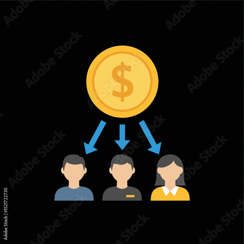 Money Distribution to People Icon, Financial Allocation Symbol