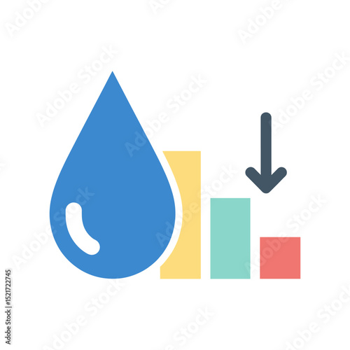 Water Scarcity or Declining Water Resources Icon - Droplet with Decreasing Bar Chart