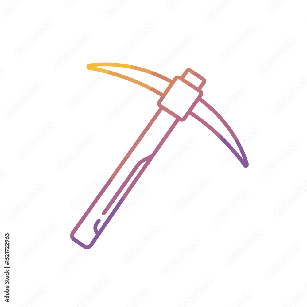 Fototapeta premium Pickaxe Line Art Icon - Mining Tool or Construction Equipment with Gradient