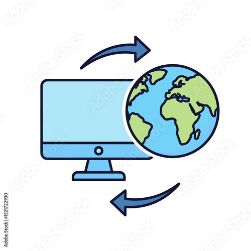Global Internet Connection Icon - Computer Monitor with Earth Globe and Sync Arrows