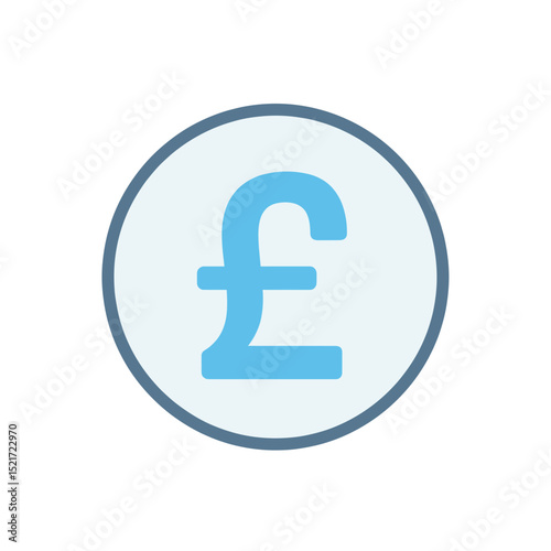 British Pound Sterling Coin Icon, Blue GBP Currency Symbol