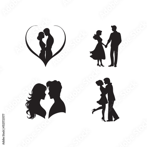 silhouette of elegant couples in romantic mode