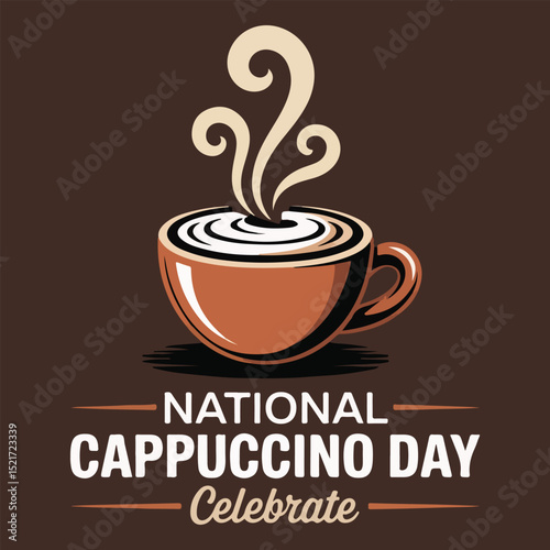 Print "National Cappuccino Day Vector Illustration Set with Coffee Elements in Solid Colors – No Gradient, No Image"
