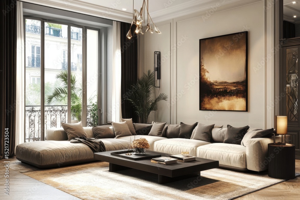 Obraz premium Luxury modern living room with parisian view