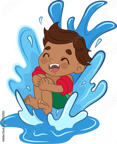 Foto Kid doing a cannonball jump into the pool – summer cartoon illustration