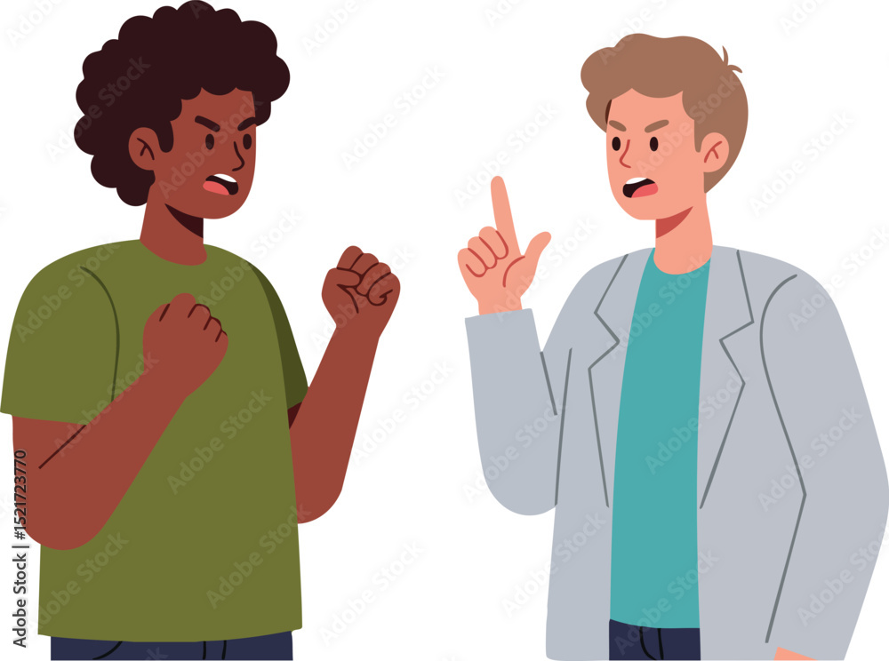 Obraz premium Two men in argument with expressive gestures and intense emotions vector illustration 