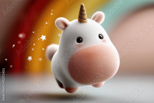 Whimsical pastel unicorn dancing through a fluffy cloud with vibrant rainbow and sparkling stars