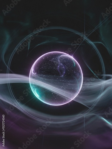 Wallpaper Mural Suspended Space Orb — Celestial Glow in Purple Mist Torontodigital.ca