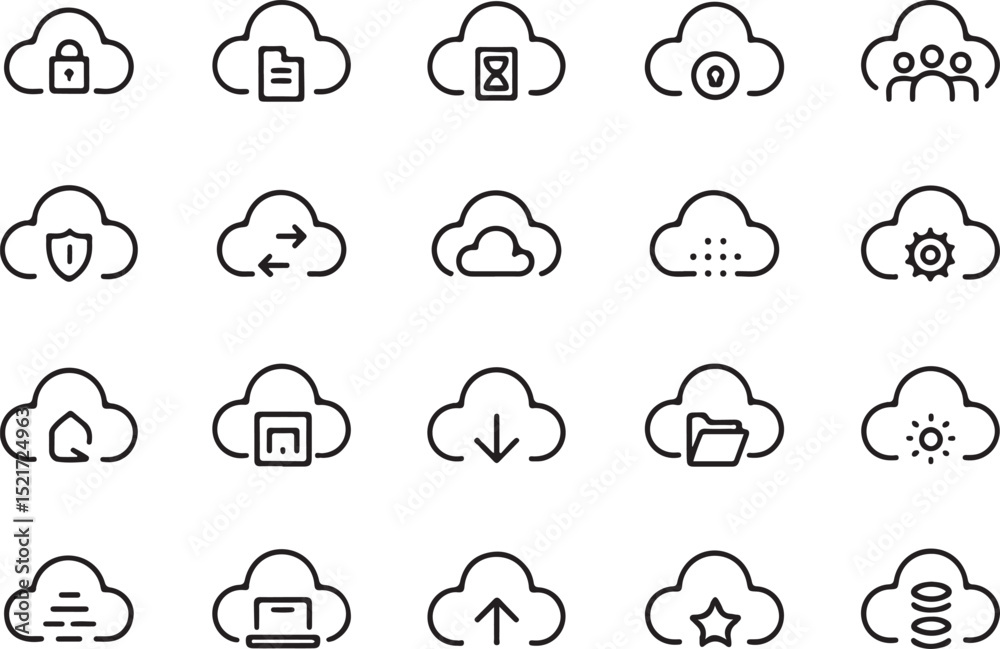 Obraz premium Cloud Computing Icons Set - Outline Vector Symbols