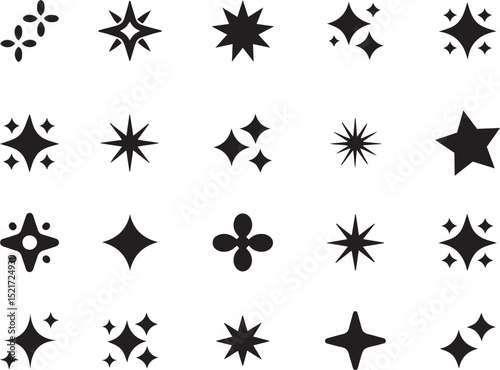 
Glitter and Sparkle Icons Set - Solid Vector Symbols