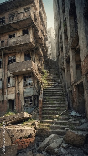 Mobile Format Photo of Nature Reclaiming Derelict Apartment Complex