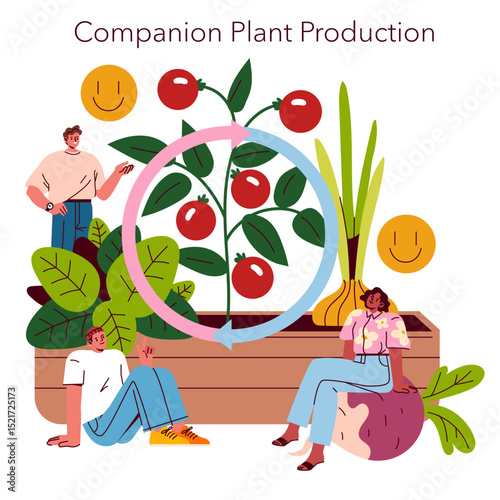 Self Sufficient Garden. Flat Vector Illustration