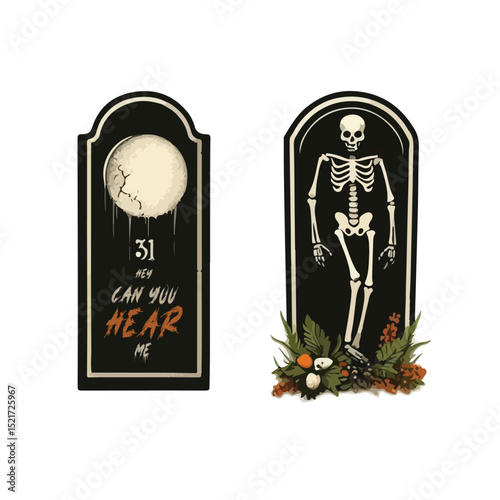 CREEPY GRAVESTONE ELEMENTS VECTOR
