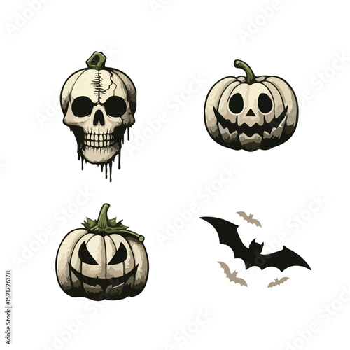 CREEPY GRAVESTONE ELEMENTS VECTOR