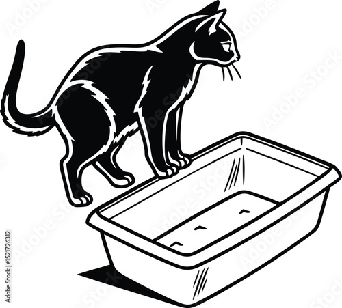 Elegant Cat Design near Litter Box Perfect for Pet Shop Branding or Pet-Themed Products