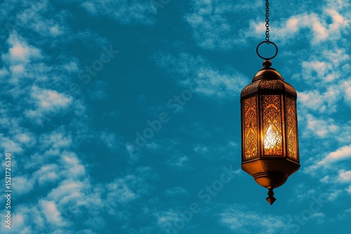 Lantern Illuminates the Evening Sky With Intricate Design in a Peaceful Setting