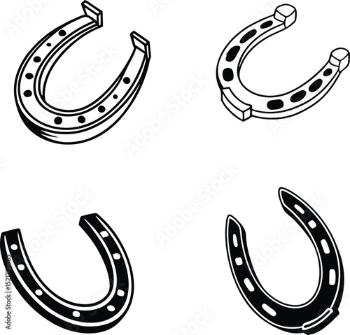 Four Stylish Horseshoe Icons Perfect for Branding Luck Symbols Design Elements
