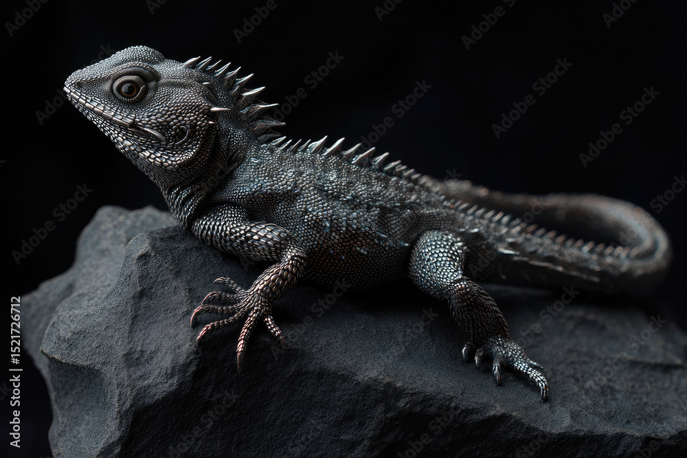 Fototapeta premium Detailed Lizard Portrait on Rock with Spikes