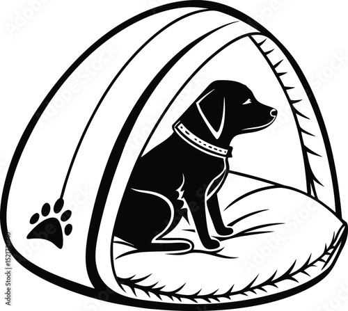 Adorable Dog in Cozy Dog House Design Perfect for Pet Logos Branding and Stickers