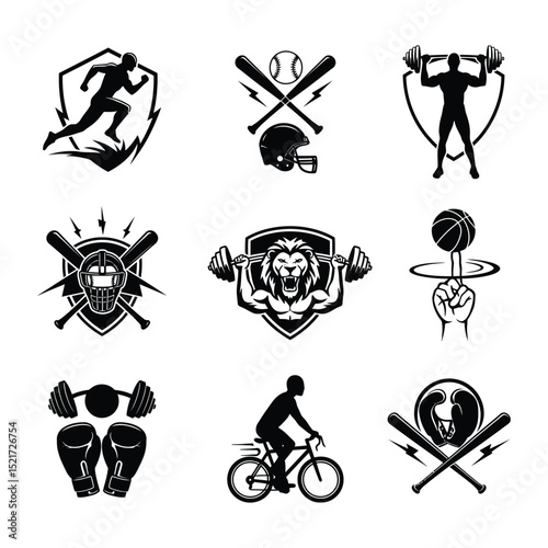 Sports Logo Vector Bundle | Fitness, Baseball, Boxing, Cycling, Basketball Mascot Design .