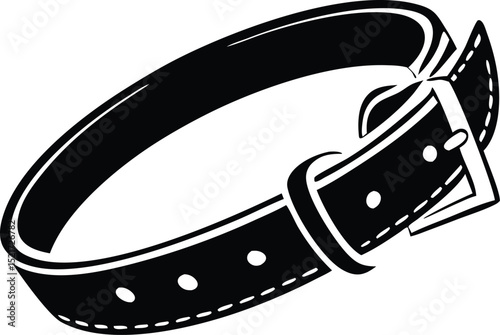 Black and White Dog Collar – Minimalist High Contrast Leather Buckle Illustration