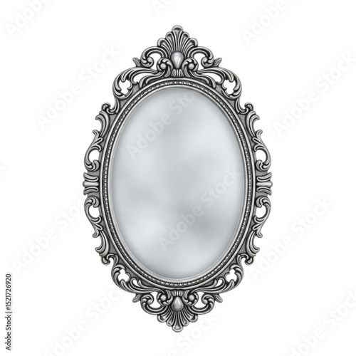 Foto Ornate oval mirror with silver decorative fram
