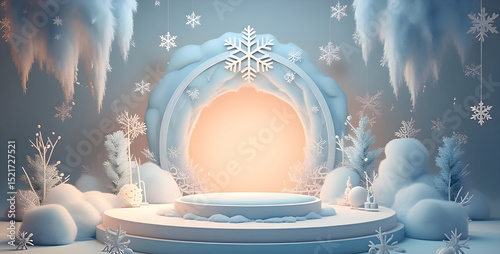 3d render pastel winter background with an empty stage for product