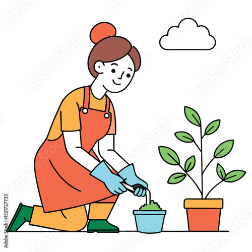 woman gardening tending to a small plant