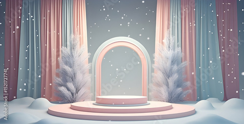 3d render pastel winter background with an empty stage for product