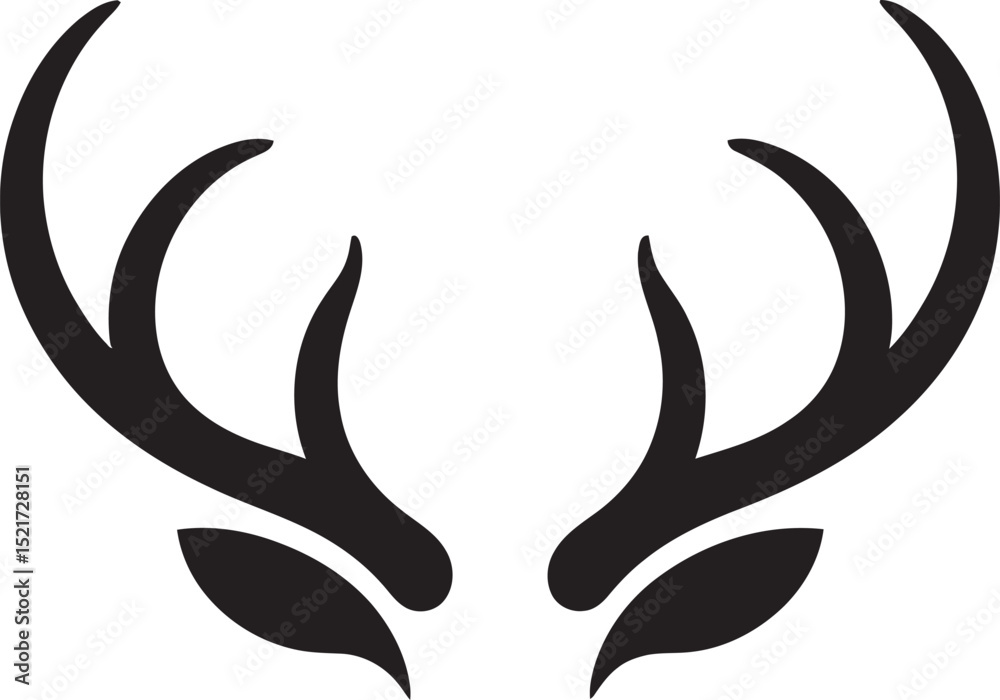 Obraz premium Elegant silhouette of black deer antlers vector illustration against a clean white background for diverse creative projects