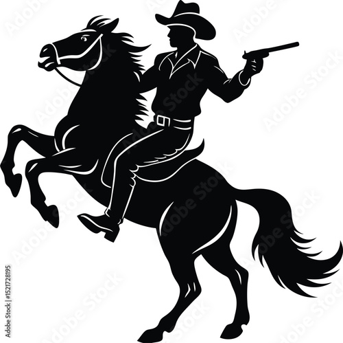 Silhouette of a Cowboy on Horseback Wild West Gunfighter Illustration