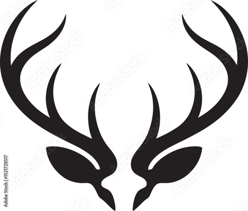 A symmetrical black and white stag antler silhouette isolated on white background for design concepts.