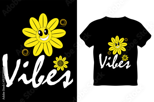 Floral design on a black cotton t-shirt for fashion and apparel