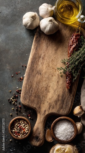 Fresh Ingredients Arranged on a Wooden Board for Preparing a Delicious Meal W...