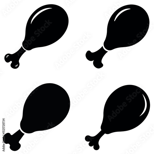Four Black and White Drumstick Illustrations Simple Chicken Leg Graphics on White Background