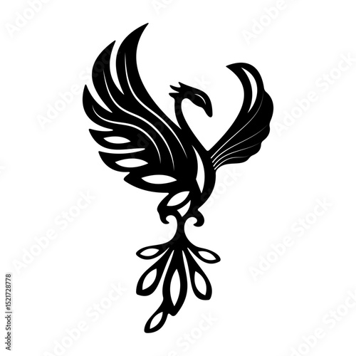 Tribal Phoenix Bird Vector Illustration. Stylized tribal phoenix bird vector illustration in black silhouette.