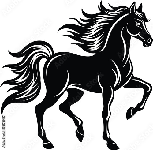 Majestic Black Stallion Elegant Horse Illustration