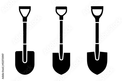Three shovels in a row with different blade shapes